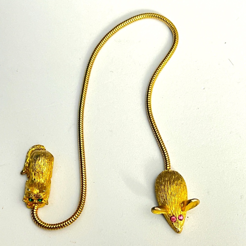 Cute Vintage Brushed Gold Tone Mouse sweater button cover Green Rhinestone eyes